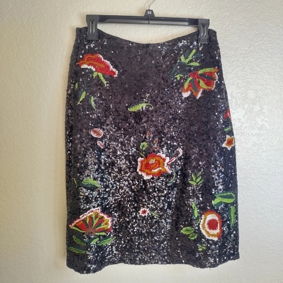 Anthropologie Maeve Garden Glitz Black Sequined Pencil Skirt sz 0 - Picture 5 of 8